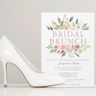 Convite Magnético Chá Bridal Floral Rosa Elegante Brunch