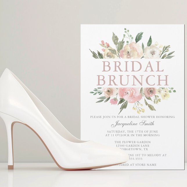 Convite Magnético Chá Bridal Floral Rosa Elegante Brunch (Criador carregado)