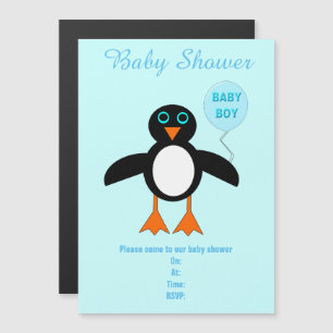 Convite Magnético Chá de fraldas Personalizado do Pinguim do Menino