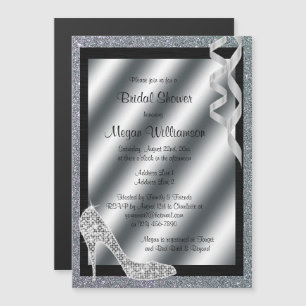 Convite Magnético Chá de panela Silver Glittery Stiletto & Streamer