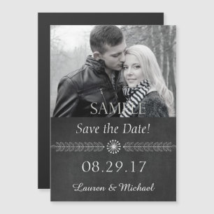 Convite Magnético Chalkboard Black and White Save the Date Weding (C