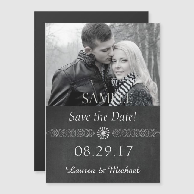 Convite Magnético Chalkboard Black and White Save the Date Weding (C (Frente/Verso)