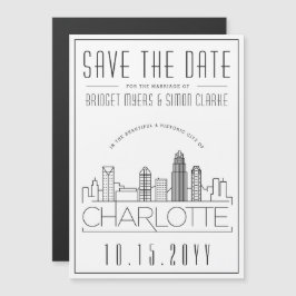 Convite Magnético Charlotte Wedding | Skyline Estilizado Salvar a Da