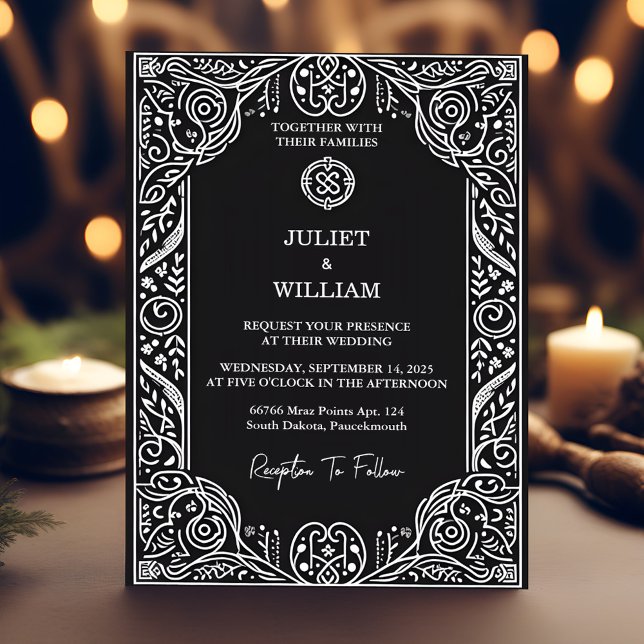 Convite Magnético Charm Celtic Nordic Medieval Scroll Viking Casamen (Criador carregado)