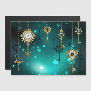 Convite Magnético Chaves de Esqueleto Anticas em Fundo Verde