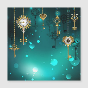 Convite Magnético Chaves de Esqueleto Anticas em Fundo Verde