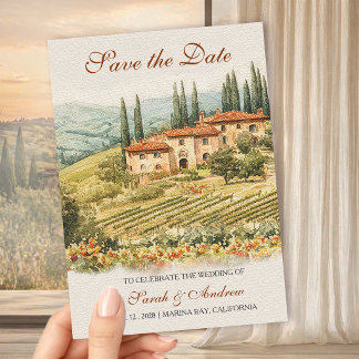 Convite Magnético Chianti Vineyard Watercolor Wedding Save the Date 