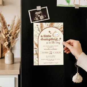 Convite Magnético Chuva de Bebê Pequeno Dumpling Bao Aquarela Neutra