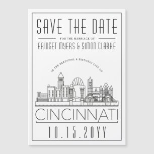 Convite Magnético Cincinnati Wedding Stylized Skyline Salvar Data