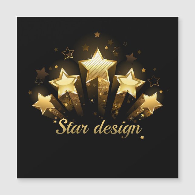Convite Magnético Cinco estrelas douradas em preto (Frente)