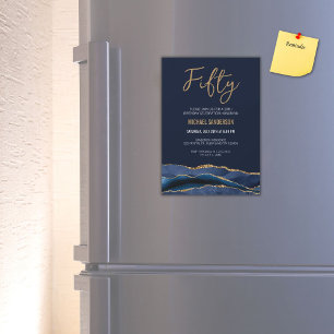 Convite Magnético Cinquenta   Marinho Azul Dourado Agate 50.o Aniver