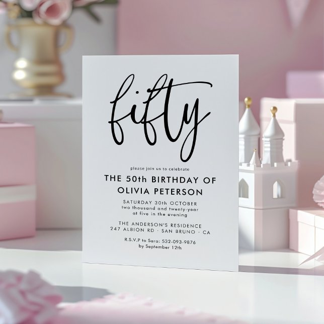 Convite Magnético Cinquenta | Moderna 50ª Festa de aniversário Preta (Criador carregado)