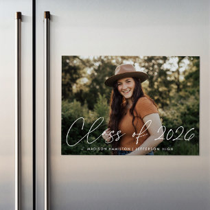 Convite Magnético Classe de Graduação de Fotos com Script Branco M