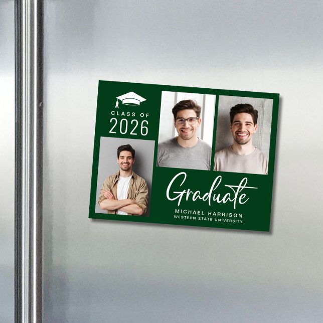 Convite Magnético Classe Moderna de Graduação Verde de Foto 2025 (Criador carregado)