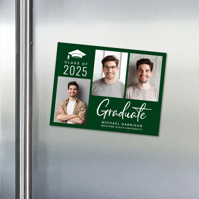 Convite Magnético Classe Moderna de Graduação Verde de Foto 2025 (Criador carregado)