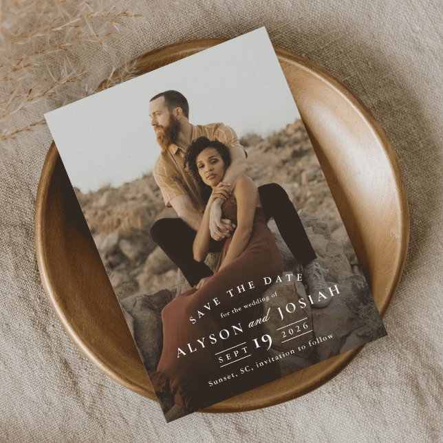 Convite Magnético Clássico Casamento Foto Save The Date Elegante (Simple photo overlay elegant wedding save the date magnetic announcement card.)