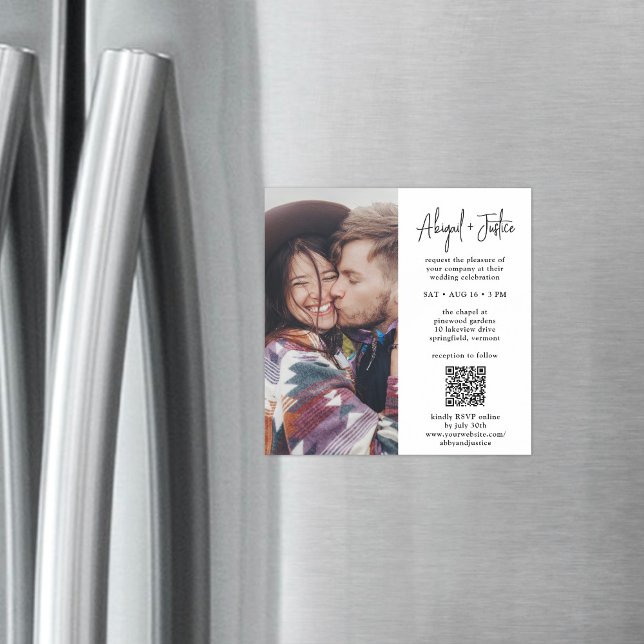 Convite Magnético Código QR mínimo moderno e casamento de fotos mult (Criador carregado)