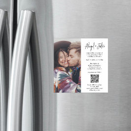 Convite Magnético Código QR Mínimo Moderno e Foto Tudo em Um Casamen