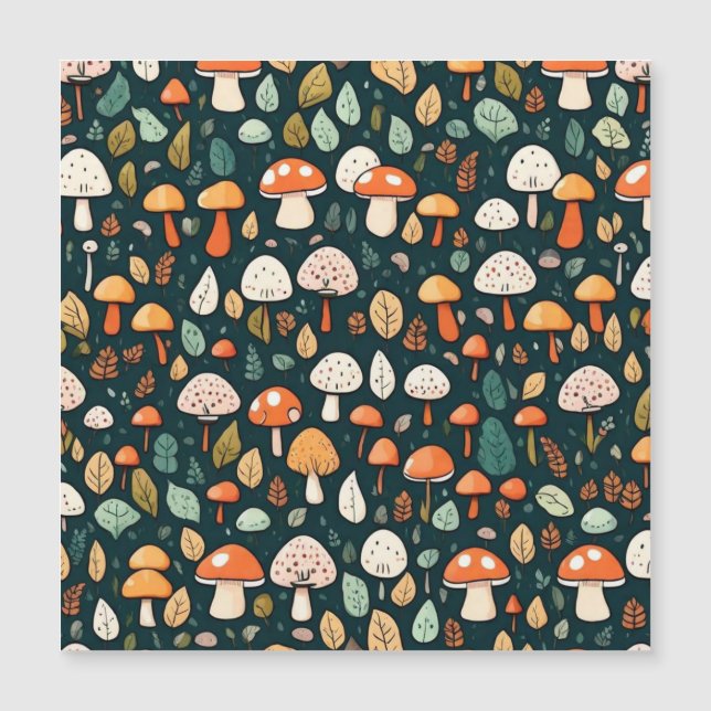 Convite Magnético Cogumelos brancos folhas design (Frente)