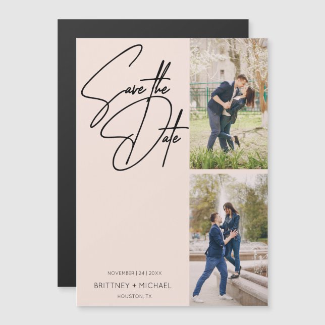 Convite Magnético Colagem de Fotografias com Mínimo Letra Mão Esbran (Frente/Verso)