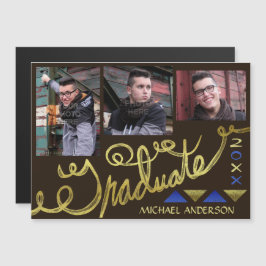 Convite Magnético Colagem de Fotografias Faux Dourada de Graduação 2