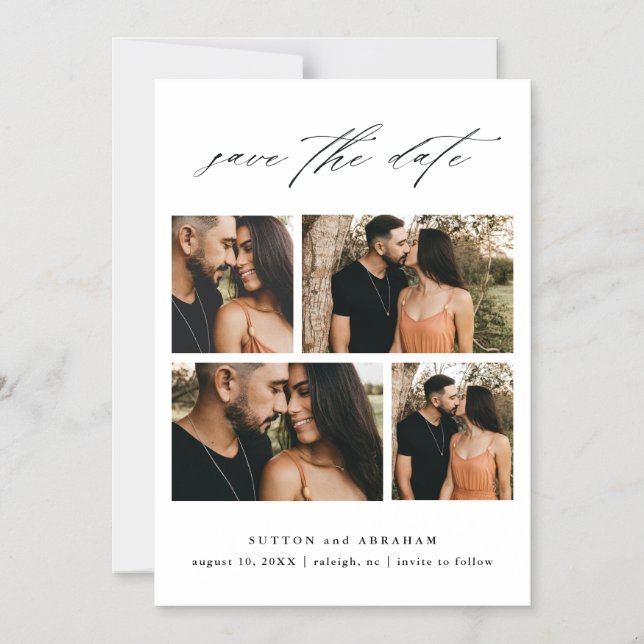 Convite Magnético Colagem de Fotos de Casamento com Letra Save The D (Frente)