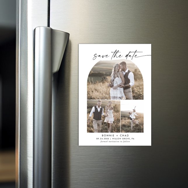 Convite Magnético Colagem de Fotos do Arch do Modern Boho Salve a Da (Criador carregado)