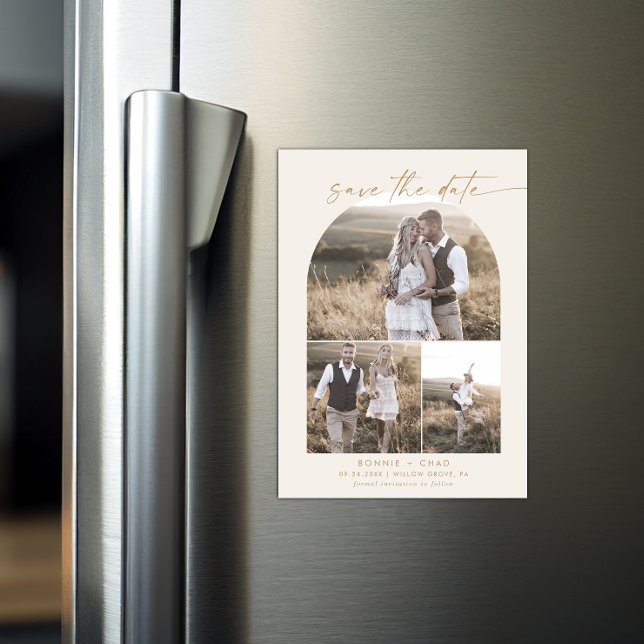 Convite Magnético Colagem de Fotos do Creme de Arco Moderno Salve a  (Criador carregado)