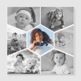 Convite Magnético Colagem de Fotos em Hexágono Preto e Branco