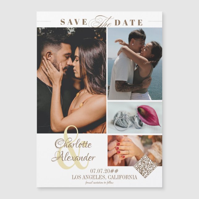 Convite Magnético Colagem de Fotos Personalizadas 4 Save the Date (Frente)