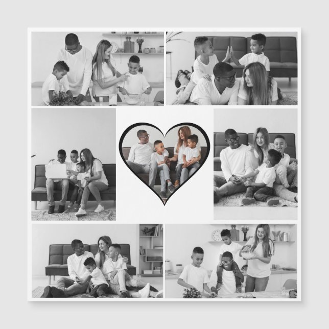 Convite Magnético Colagem de Fotos Preto e Branco 7 (Frente)