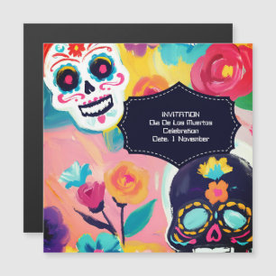 Convite Magnético Colorido Dia De Los Muertos crânio de açúcar