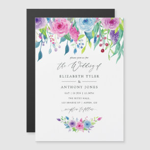 Convite Magnético Combinação de cores Ultra Violeta Floral Aquarela