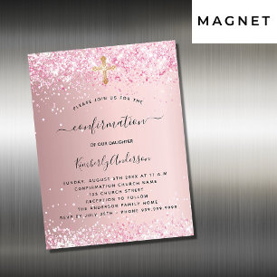 Convite Magnético Confirmação do luxo da menina brilhante rosa-pince