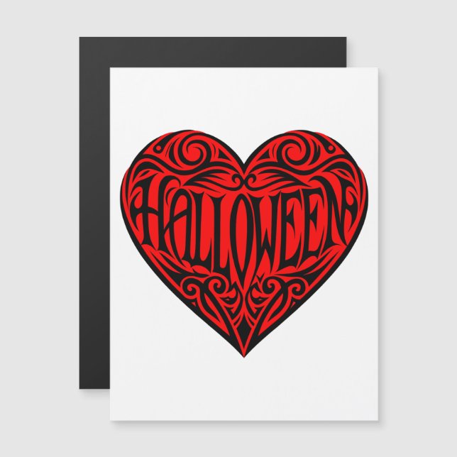 Convite Magnético Coração de Halloween, Coração Preto, Feriado (Frente/Verso)