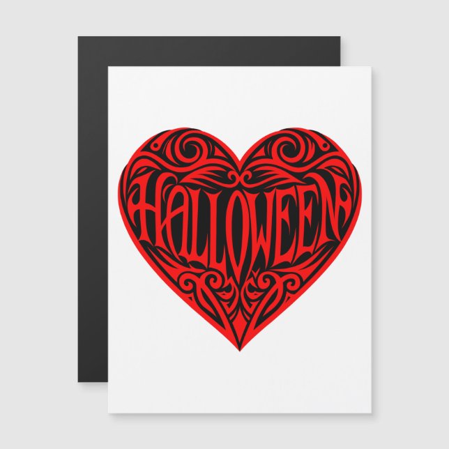 Convite Magnético Coração de Halloween, Coração Vermelho, Feriado (Frente/Verso)