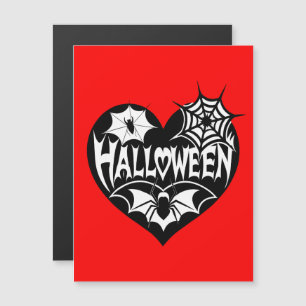Convite Magnético Coração Halloween, Forma de Coração Negro, Aranha