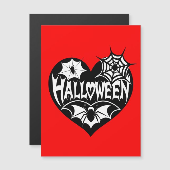 Convite Magnético Coração Halloween, Forma de Coração Negro, Aranha  (Frente/Verso)