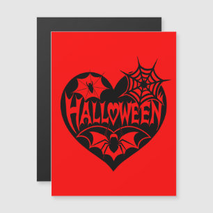 Convite Magnético Coração Halloween, Forma de Coração Negro, Aranha