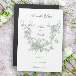 Convite Magnético Coroa Floral Sage com Save the Date de Pombinhos