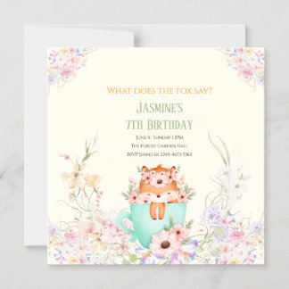 Convite Magnético Cozy Fox Forest Magical Floral Birthday Invitation