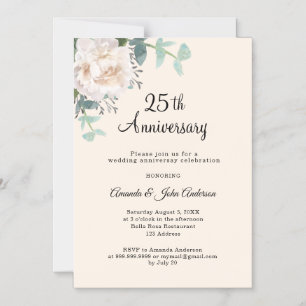 Convite Magnético Creme verde floral aniversário de 25 anos de casam
