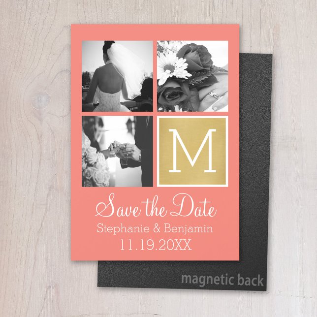 Convite Magnético Crie seu próprio Monograma de Colagem de Fotos de  (Magnetic Invitation - Save the Date)