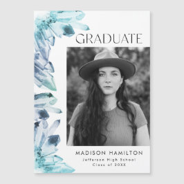 Convite Magnético Cristais Azuis de Aquarela Foto Formatura
