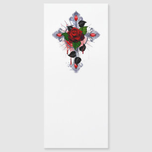 Convite Magnético Cruz de Prata com uma Rosa Vermelha