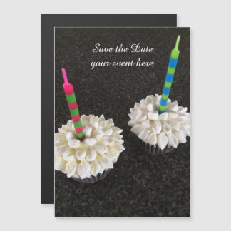 Convite Magnético Cupcakes Elegantes com Velas Salve a Data