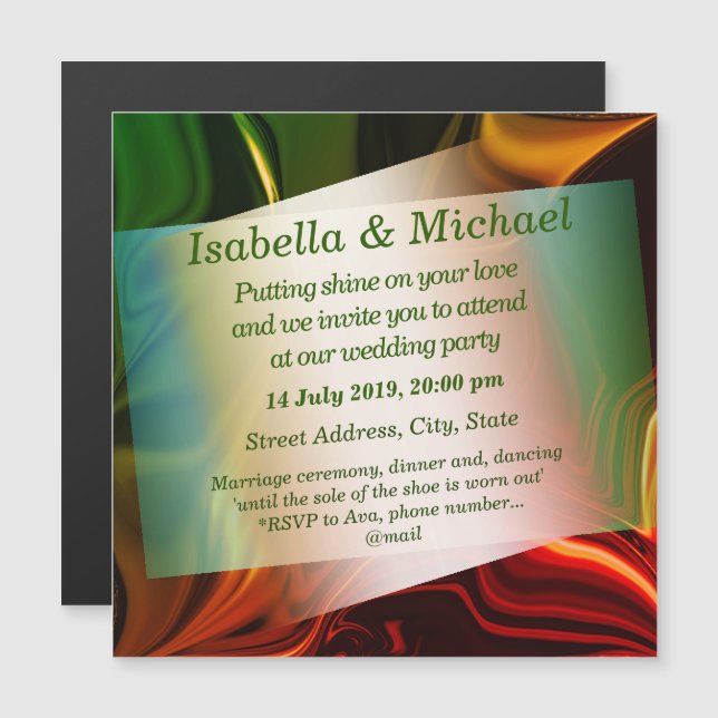 Convite Magnético Curvas avermelhadas e esverdeadas ou de metal torr (Frente/Verso)