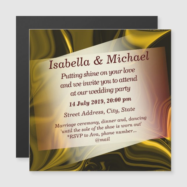 Convite Magnético Curvas Douradas e escuras ou metálicas amareladas (Frente/Verso)