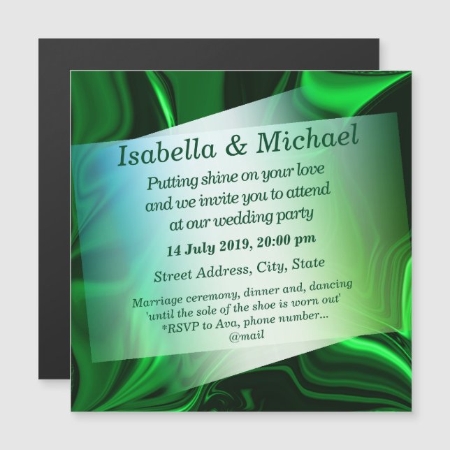 Convite Magnético Curvas verdes e escuras sobre fundo verde escuro (Frente/Verso)