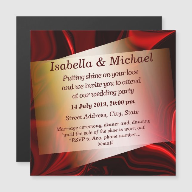 Convite Magnético Curvas vermelhas e escuras sobre fundo escuro (Frente/Verso)